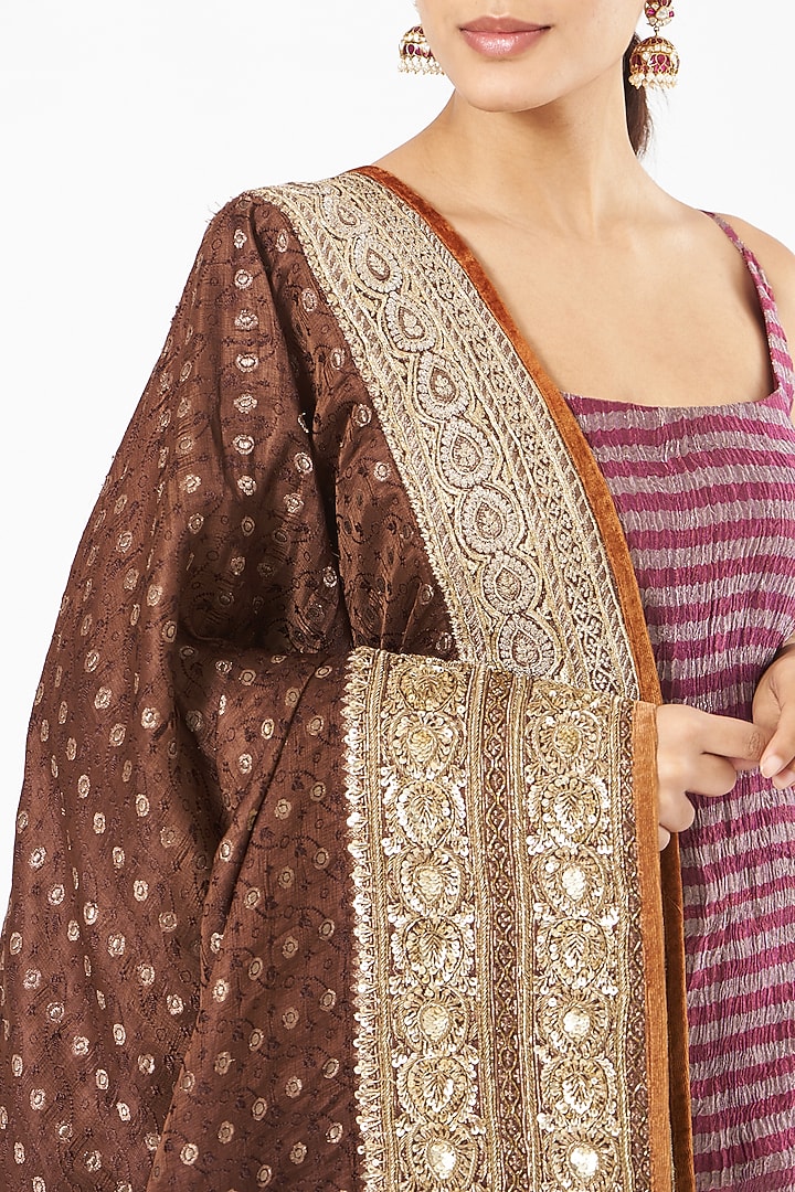Purple & Bronze Striped Wedding Sharara Set by Tara Thakur at Pernia's Pop Up Shop