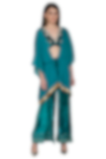 Green Embroidered Tunic With Pants by Tara Thakur