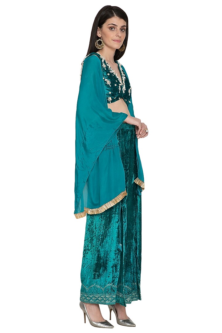 Green Embroidered Tunic With Pants by Tara Thakur at Pernia's Pop Up Shop