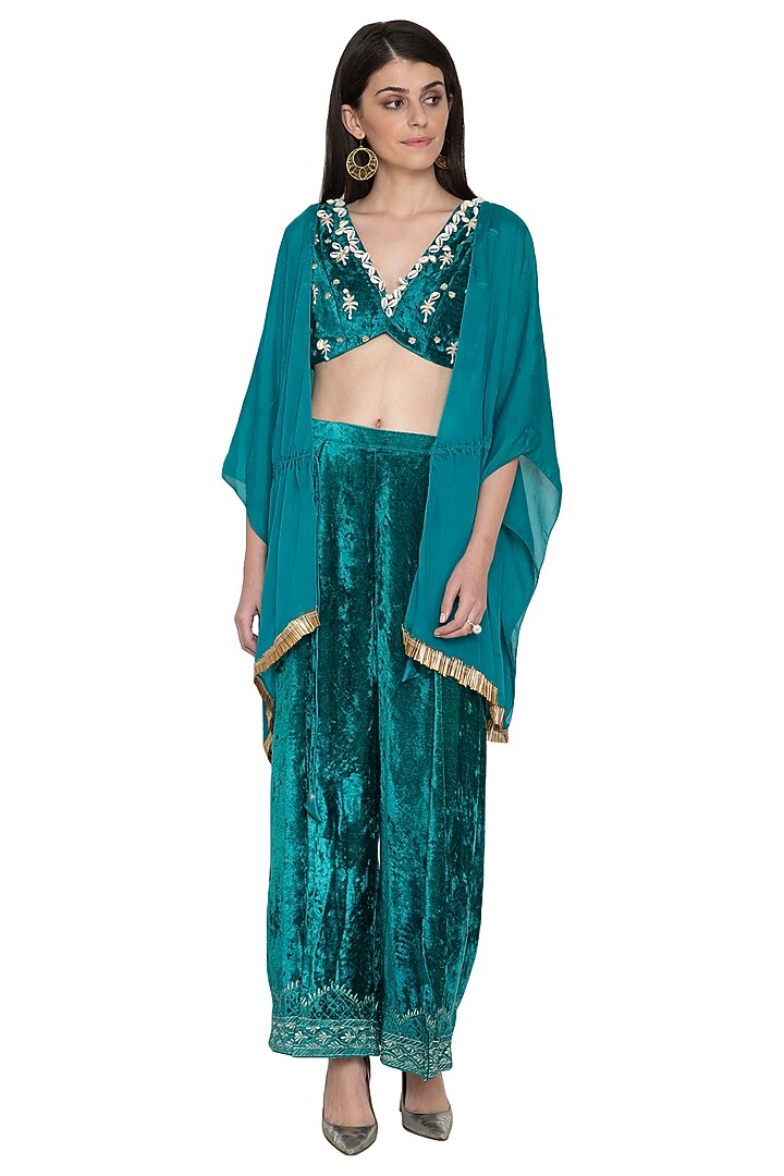 Green Embroidered Tunic With Pants by Tara Thakur at Pernia's Pop Up Shop