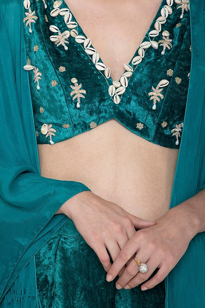 Green Embroidered Tunic With Pants by Tara Thakur at Pernia's Pop Up Shop