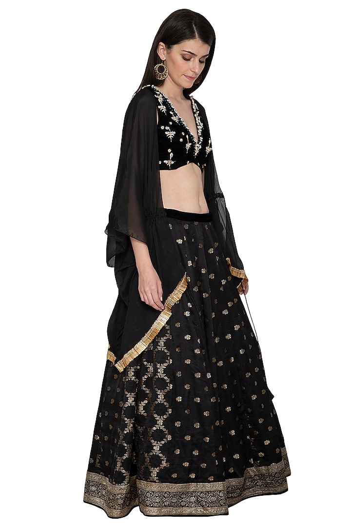 Black Embroidered Wedding Lehenga Set by Tara Thakur at Pernia's Pop Up Shop