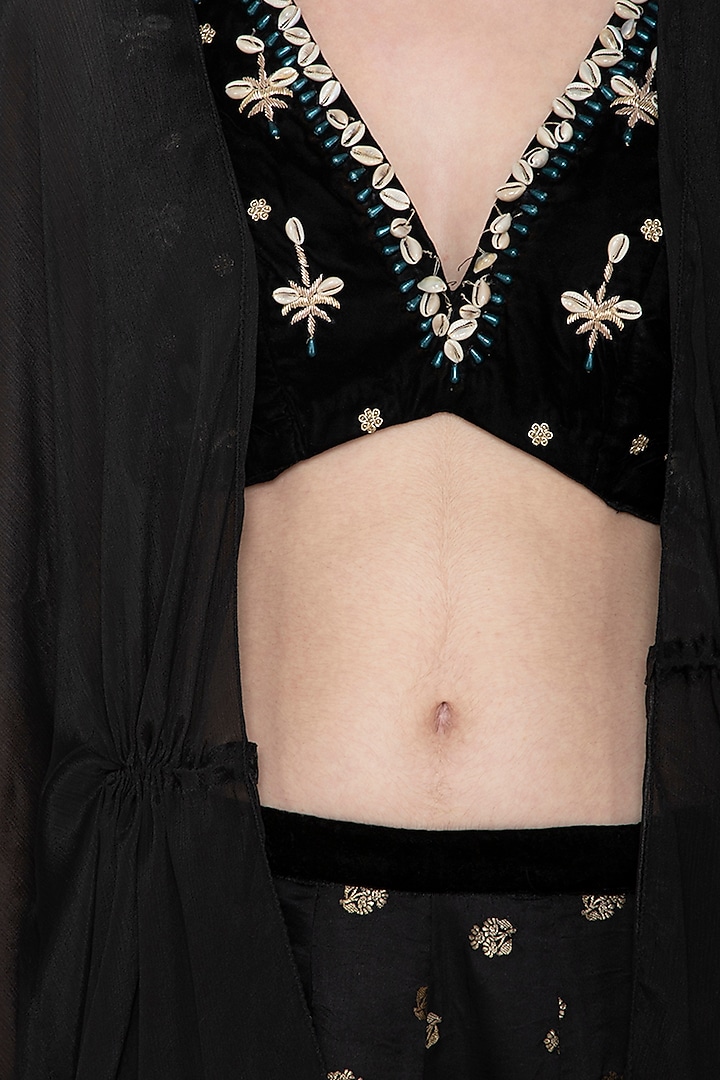 Black Embroidered Wedding Lehenga Set by Tara Thakur at Pernia's Pop Up Shop