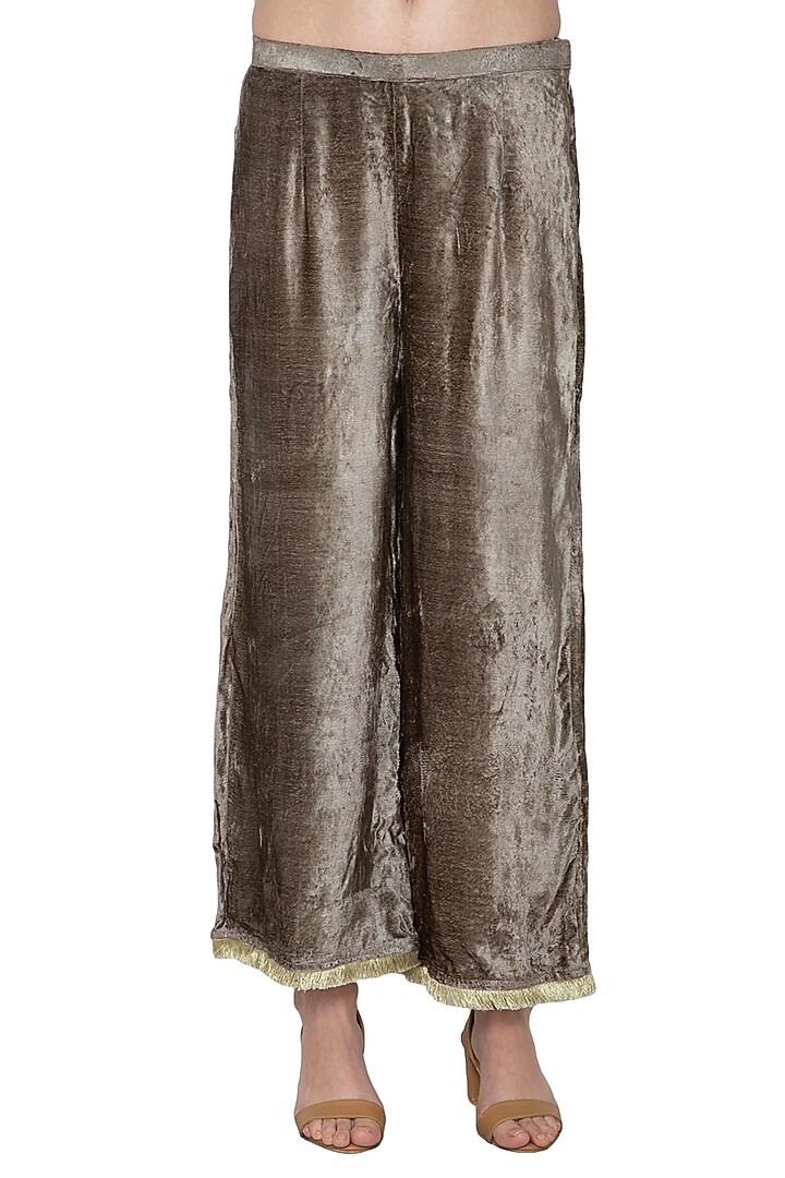 Olive Green Embroidered Draped Top With Pants by Tara Thakur at Pernia's Pop Up Shop