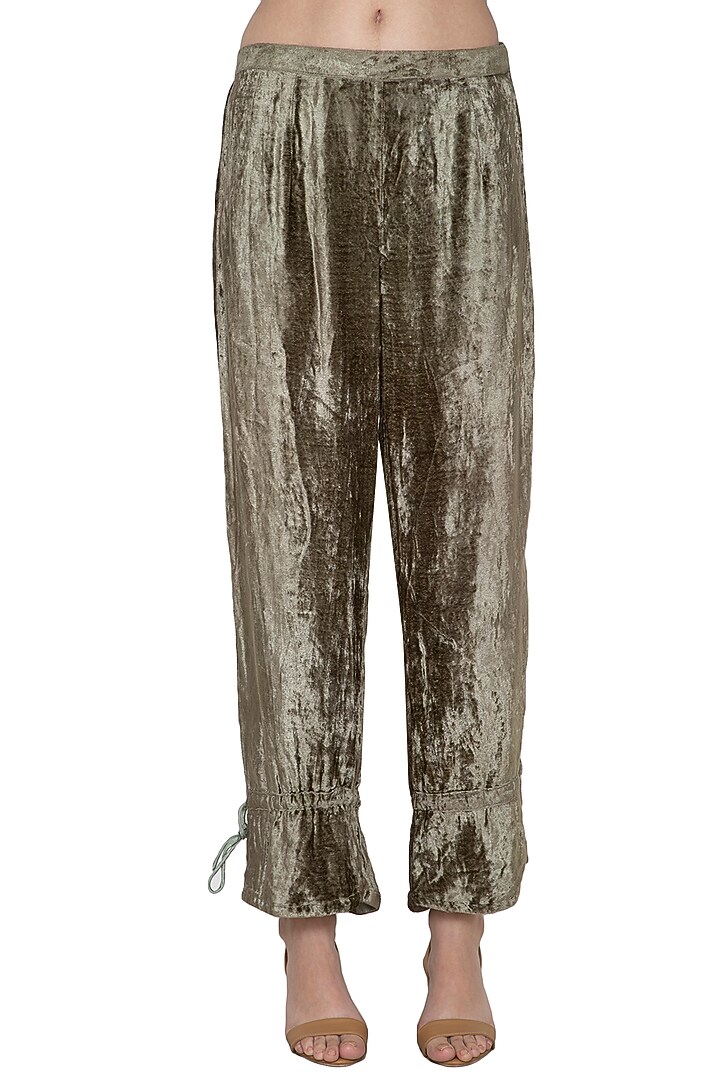 Olive Green Embroidered Tunic With Pants by Tara Thakur at Pernia's Pop Up Shop