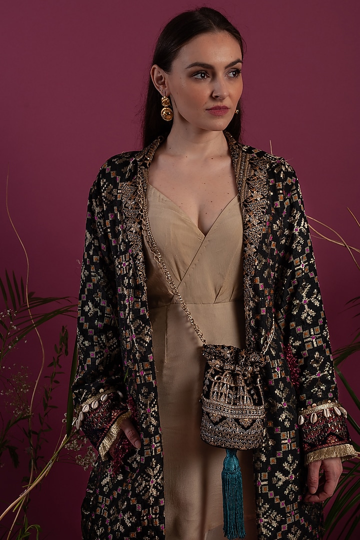 Beige Draped Dress With Jacket by Tara Thakur at Pernia's Pop Up Shop