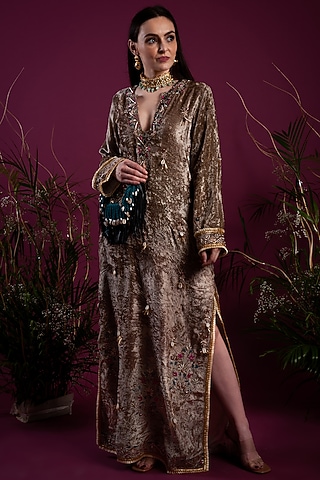 Olive Green Kaftan Dress by Tara Thakur