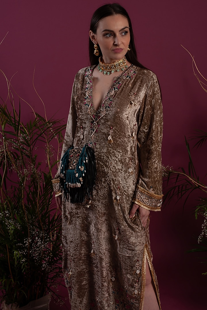 Olive Green Kaftan Dress by Tara Thakur at Pernia's Pop Up Shop