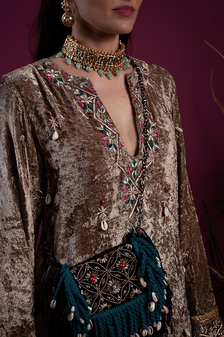 Olive Green Kaftan Dress by Tara Thakur at Pernia's Pop Up Shop
