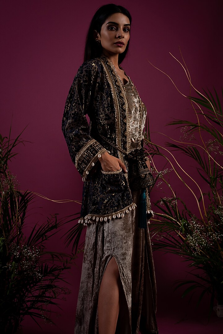 Black & Olive Green Jacket Set by Tara Thakur at Pernia's Pop Up Shop