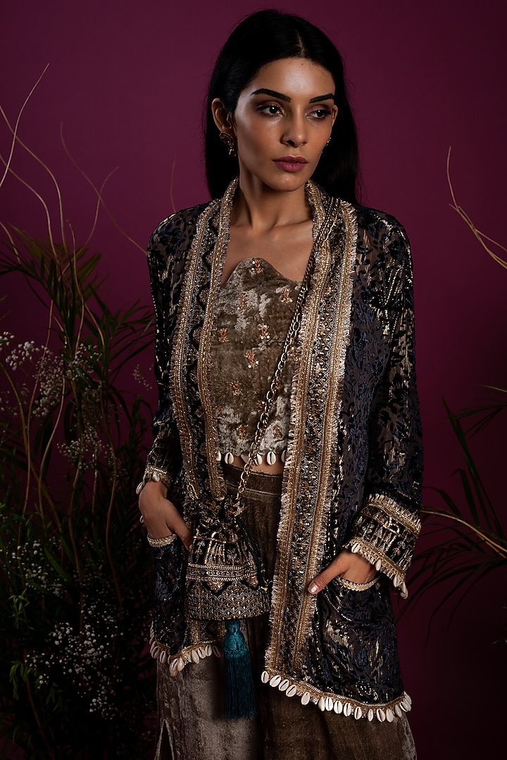 Black & Olive Green Jacket Set by Tara Thakur at Pernia's Pop Up Shop