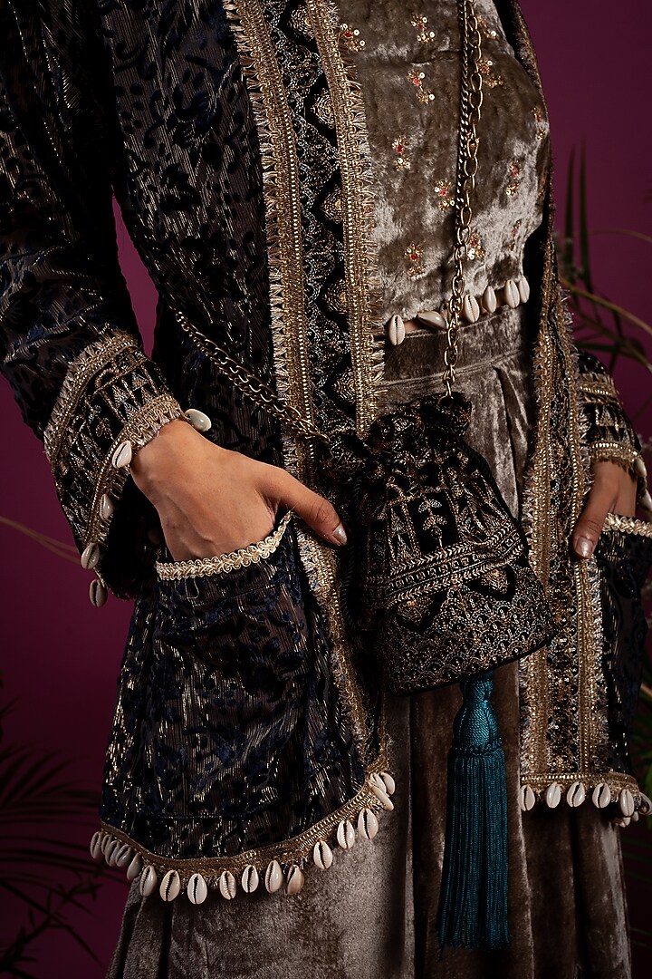 Black & Olive Green Jacket Set by Tara Thakur at Pernia's Pop Up Shop