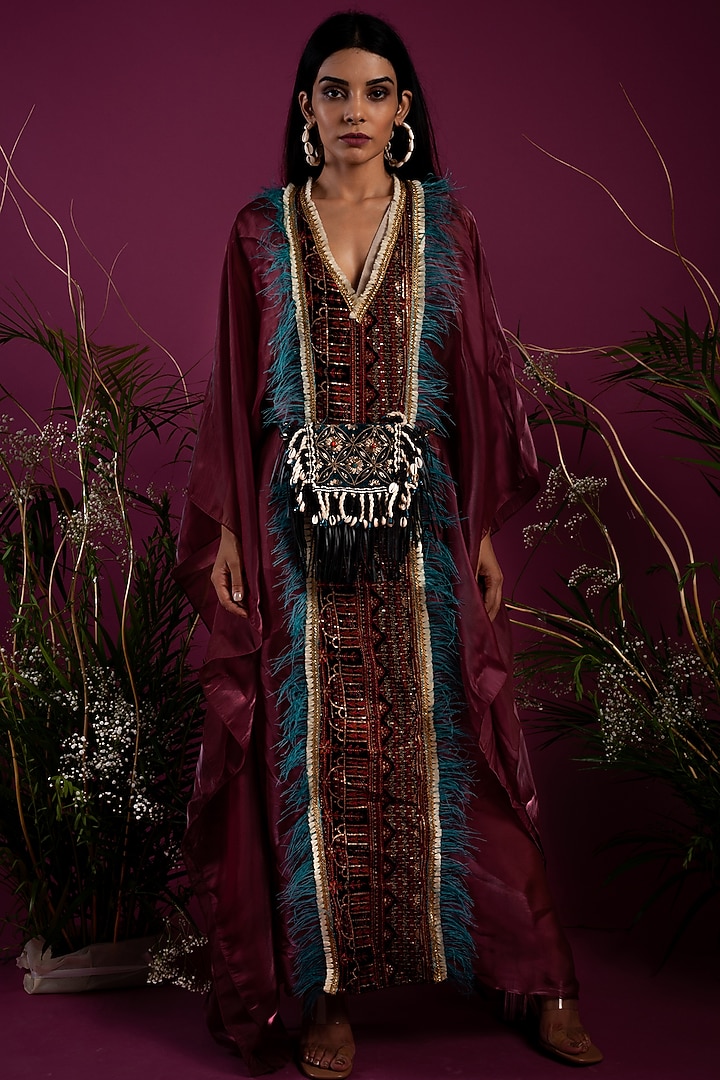 Red Shimmer Kaftan Dress by Tara Thakur at Pernia's Pop Up Shop