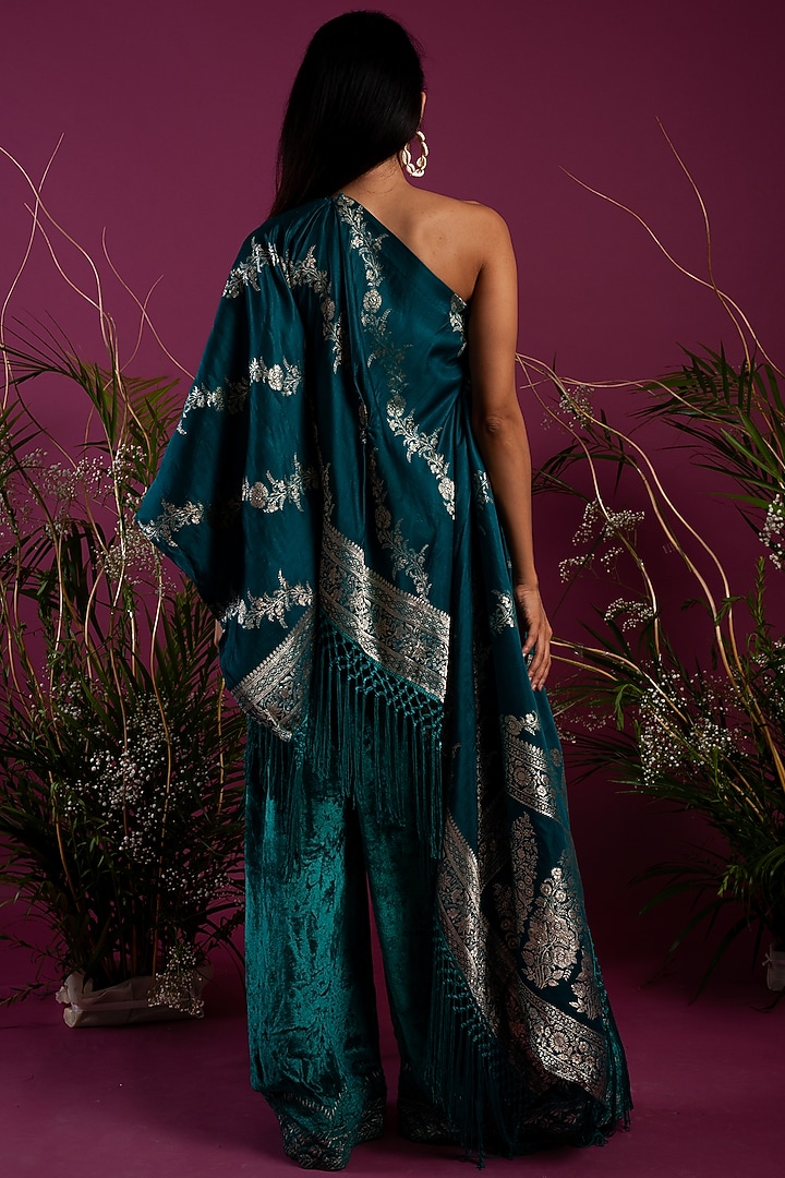 Emerald Green Draped Top With Pants by Tara Thakur at Pernia's Pop Up Shop