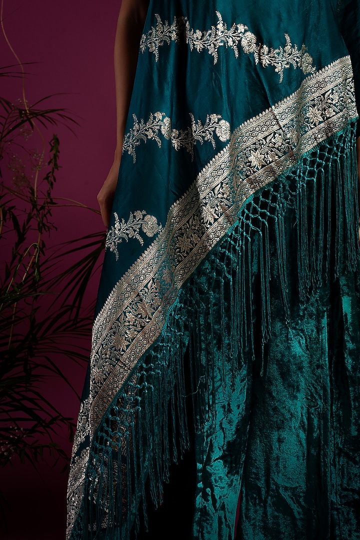 Emerald Green Draped Top With Pants by Tara Thakur at Pernia's Pop Up Shop