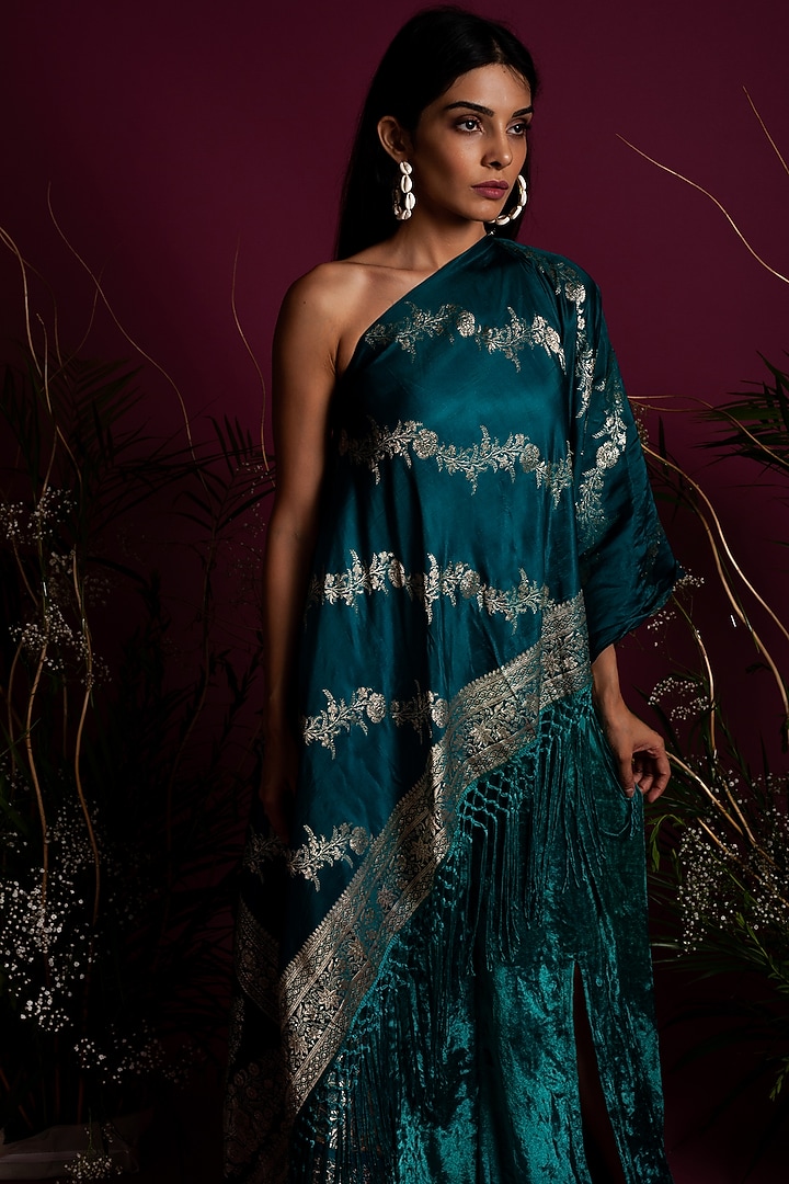 Emerald Green Draped Top With Pants by Tara Thakur at Pernia's Pop Up Shop