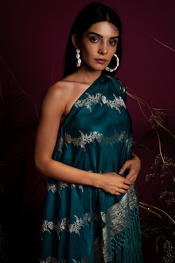Emerald Green Draped Top With Pants by Tara Thakur at Pernia's Pop Up Shop