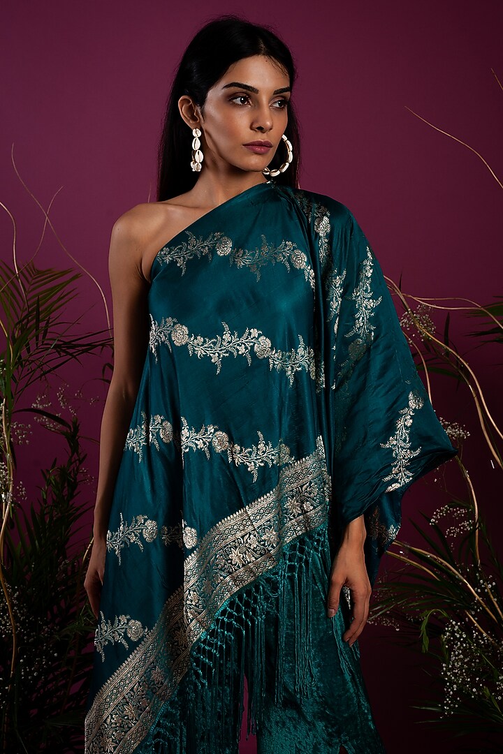 Emerald Green Draped Top With Pants by Tara Thakur at Pernia's Pop Up Shop