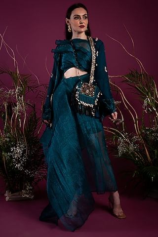 Emerald Green Jacket Set by Tara Thakur