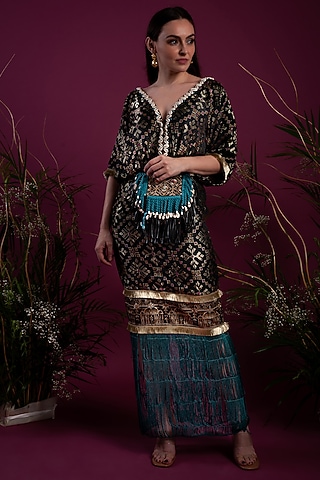 Emerald Green Kaftan Dress by Tara Thakur