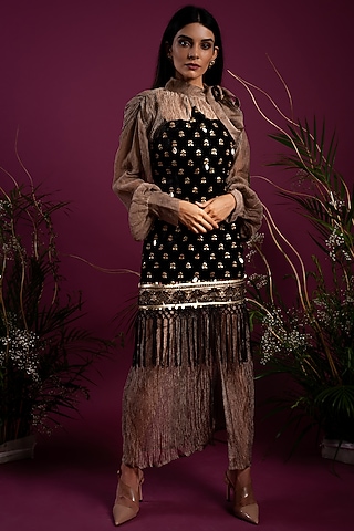 Black Dress With Crinkled Shirt by Tara Thakur