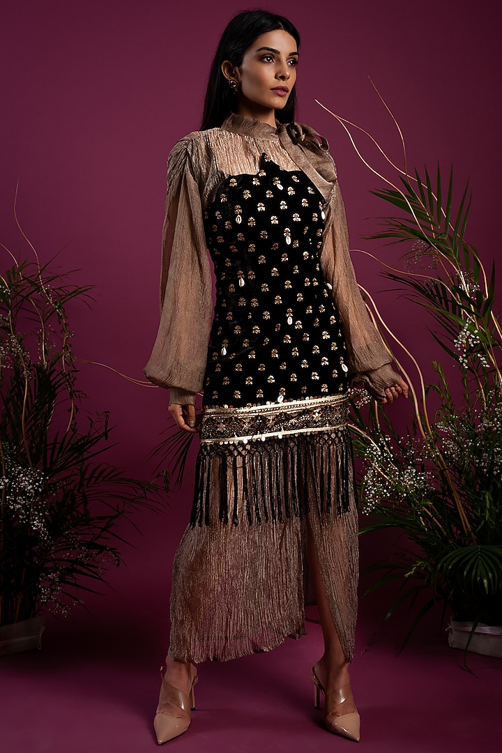 Black Dress With Crinkled Shirt by Tara Thakur at Pernia's Pop Up Shop