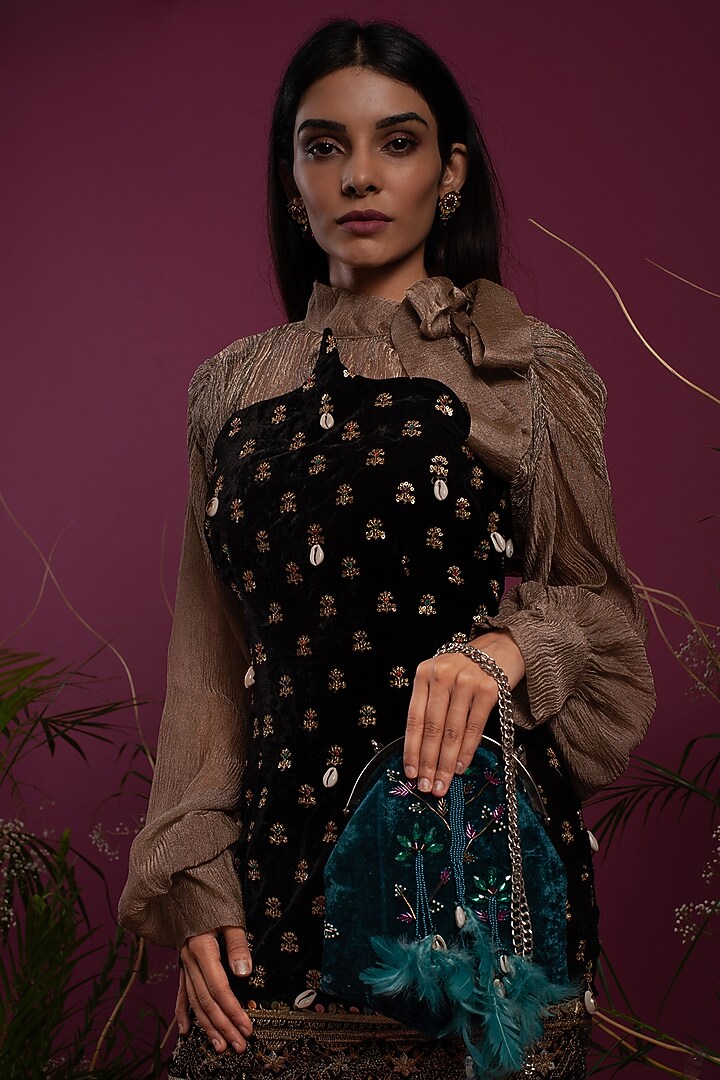 Black Dress With Crinkled Shirt by Tara Thakur at Pernia's Pop Up Shop