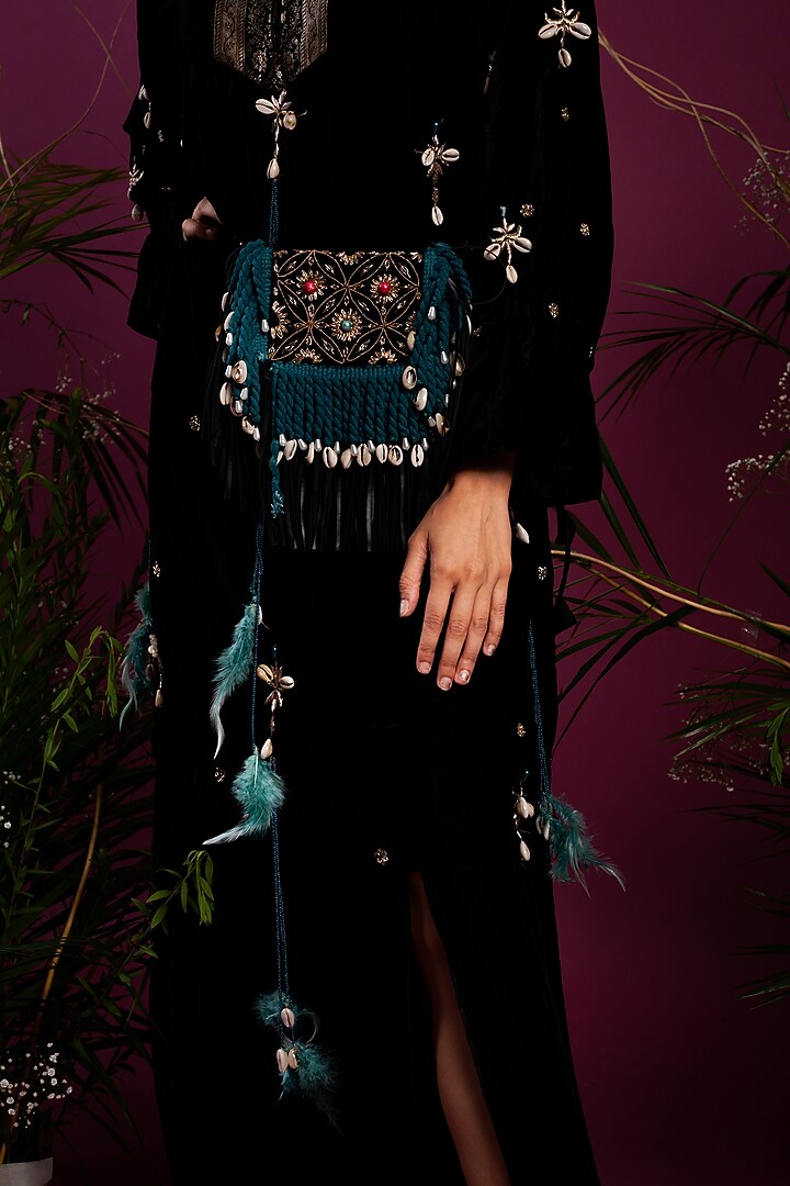 Black Velvet Tunic With Slit Pants by Tara Thakur at Pernia's Pop Up Shop