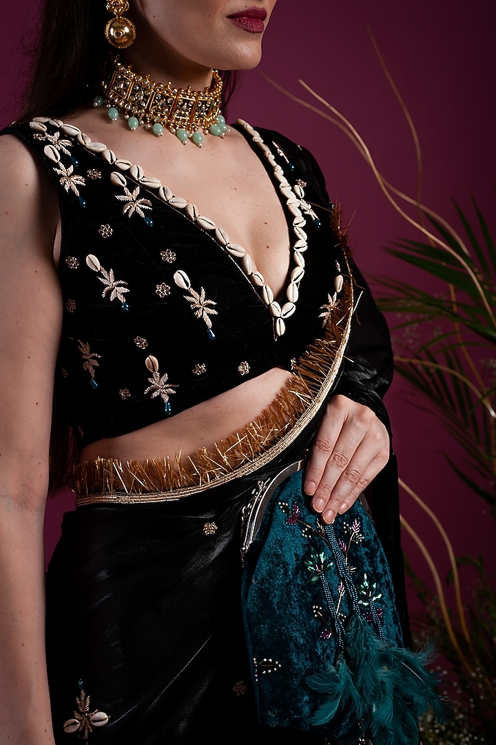 Black Draped Wedding Saree Gown by Tara Thakur at Pernia's Pop Up Shop