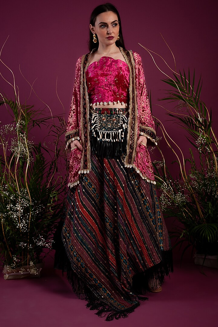 Fuchsia Embroidered Wedding Lehenga Set by Tara Thakur at Pernia's Pop Up Shop