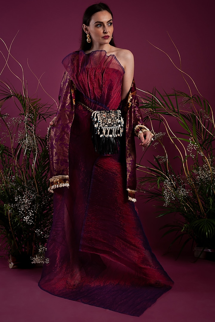 Purple Crinkled Dress With Jacket by Tara Thakur