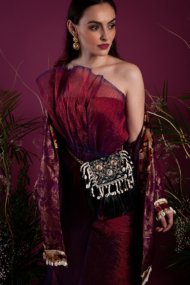 Purple Crinkled Dress With Jacket by Tara Thakur at Pernia's Pop Up Shop
