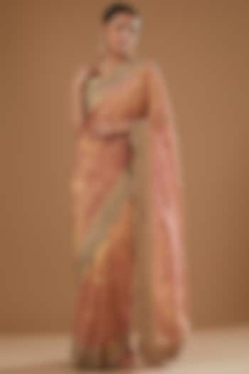 Blush Pink Banarasi Tissue Hand Embroidered Saree by TATWAMM Couture