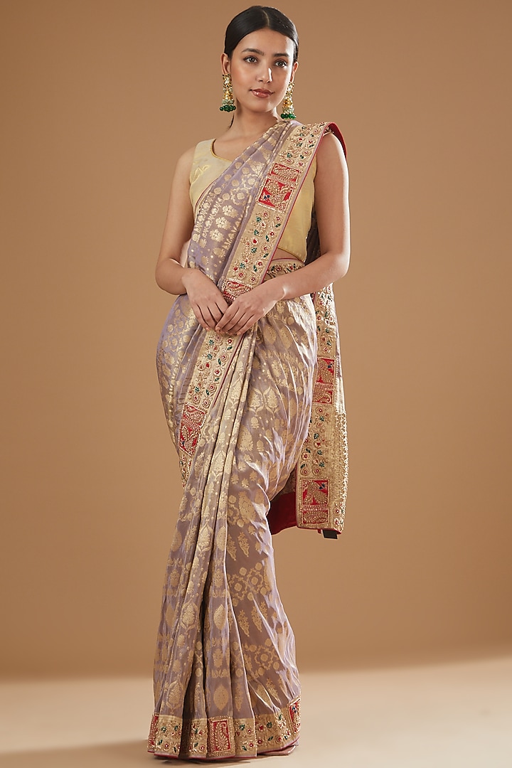 Mauve Banarasi Tissue Embroidered Saree by TATWAMM Couture