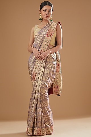 Mauve Banarasi Tissue Embroidered Saree by TATWAMM By Abhishek & Vinita