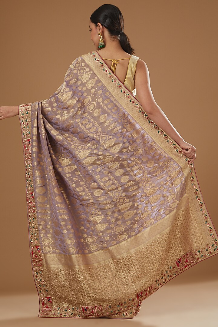 Mauve Banarasi Tissue Embroidered Wedding Saree by TATWAMM By Abhishek & Vinita at Pernia's Pop Up Shop