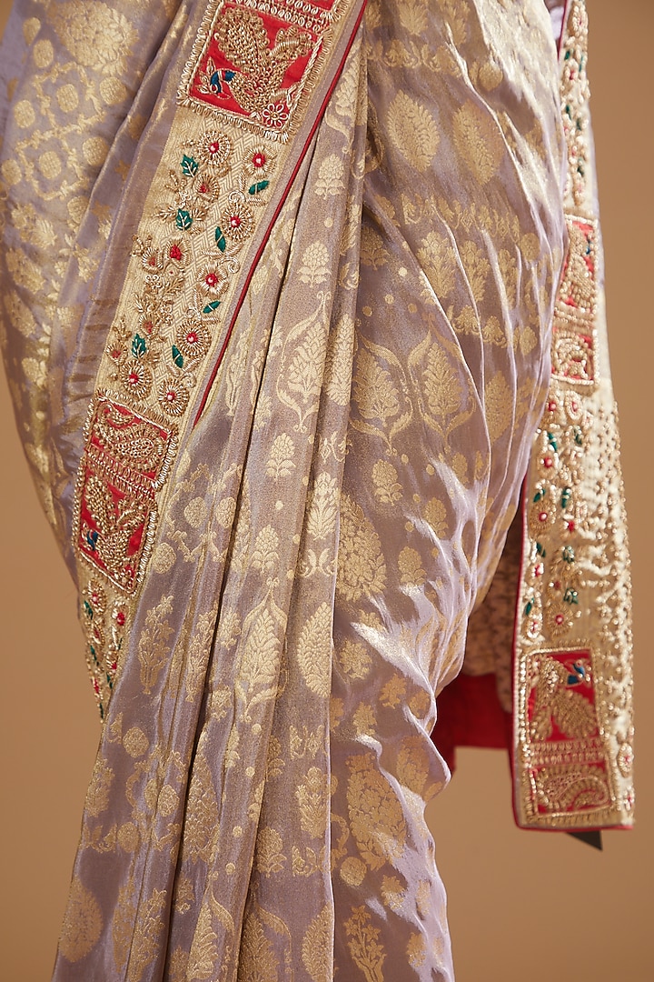 Mauve Banarasi Tissue Embroidered Wedding Saree by TATWAMM By Abhishek & Vinita at Pernia's Pop Up Shop