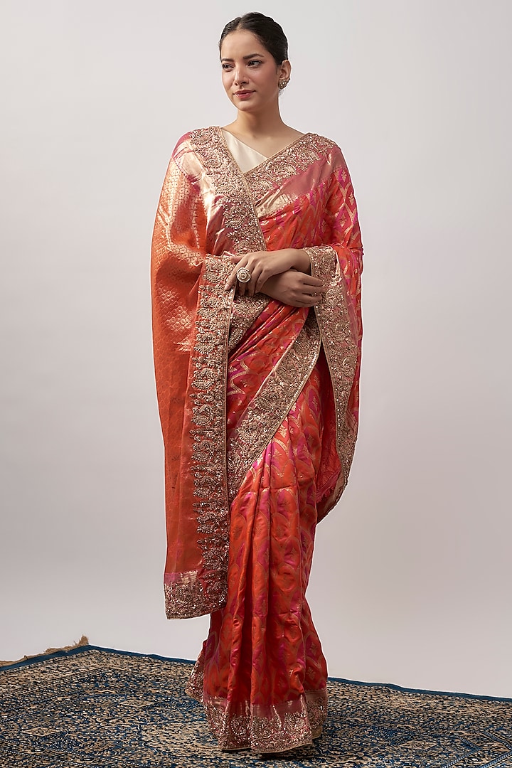 Orange Kanjivaram Zardosi Embroidered Saree by TATWAMM Couture at Pernia's Pop Up Shop