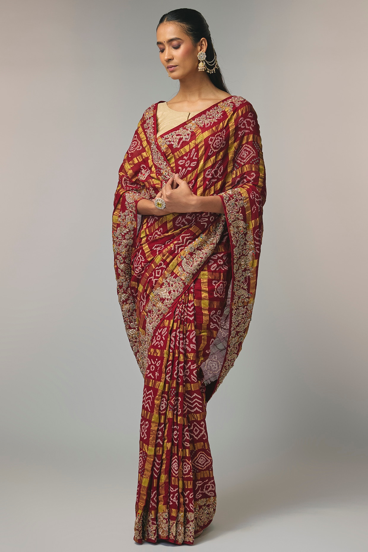 TATWAMM By Abhishek & Vinita Red Gharchola Saree Set