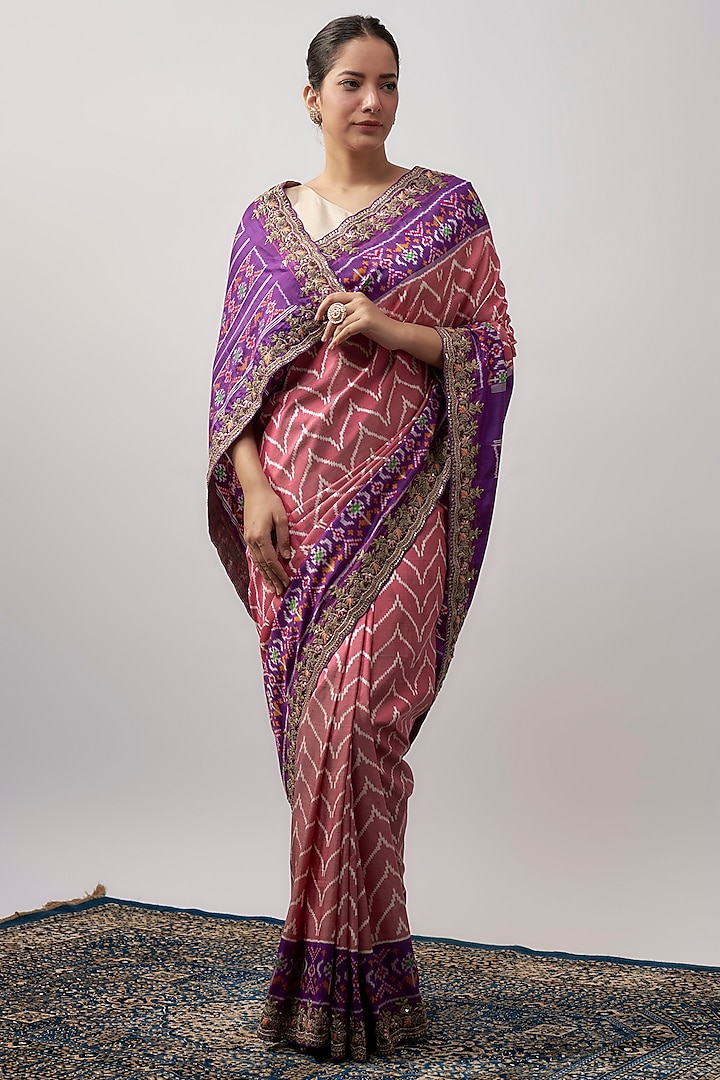 Purple Ikat Zardosi Embroidered Saree by TATWAMM Couture at Pernia's Pop Up Shop