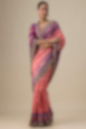 Pink Silk Zardosi Work Ikat Wedding Saree by TATWAMM Couture at Pernia's Pop Up Shop
