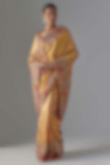 Gold Kanjivaram Zardosi Hand Work Reception Saree Set by TATWAMM Couture at Pernia's Pop Up Shop