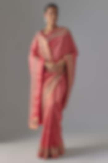 Pink Kanjivaram Zardosi Hand Work Wedding Saree Set by TATWAMM Couture at Pernia's Pop Up Shop