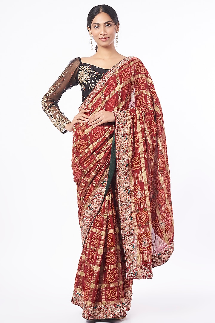 Heavy Red Embroidered Gharchola Saree by TATWAMM Couture