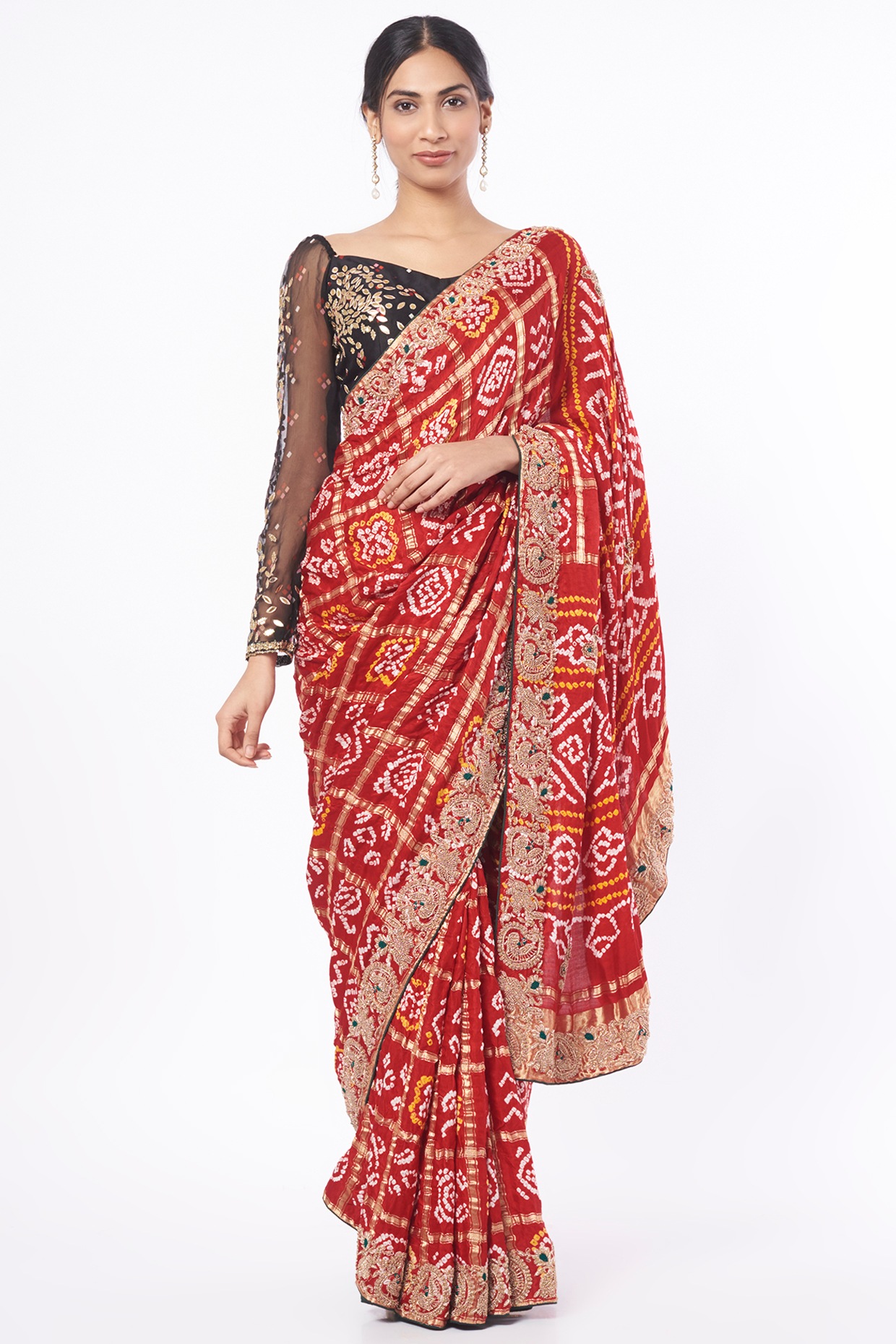 Glam Red Georgette Designer Silk Saree With Embroidered Blouse – Zari  Banaras