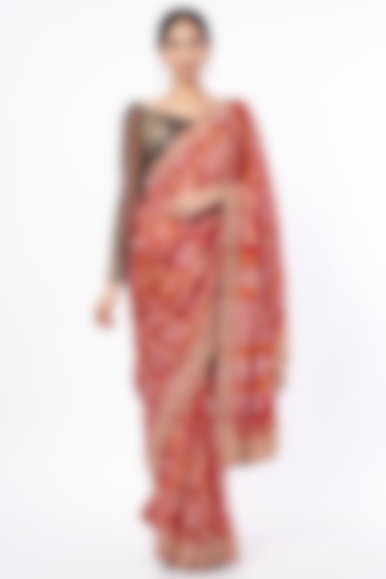 Clear Red Embroidered Gajji Silk Saree by TATWAMM Couture