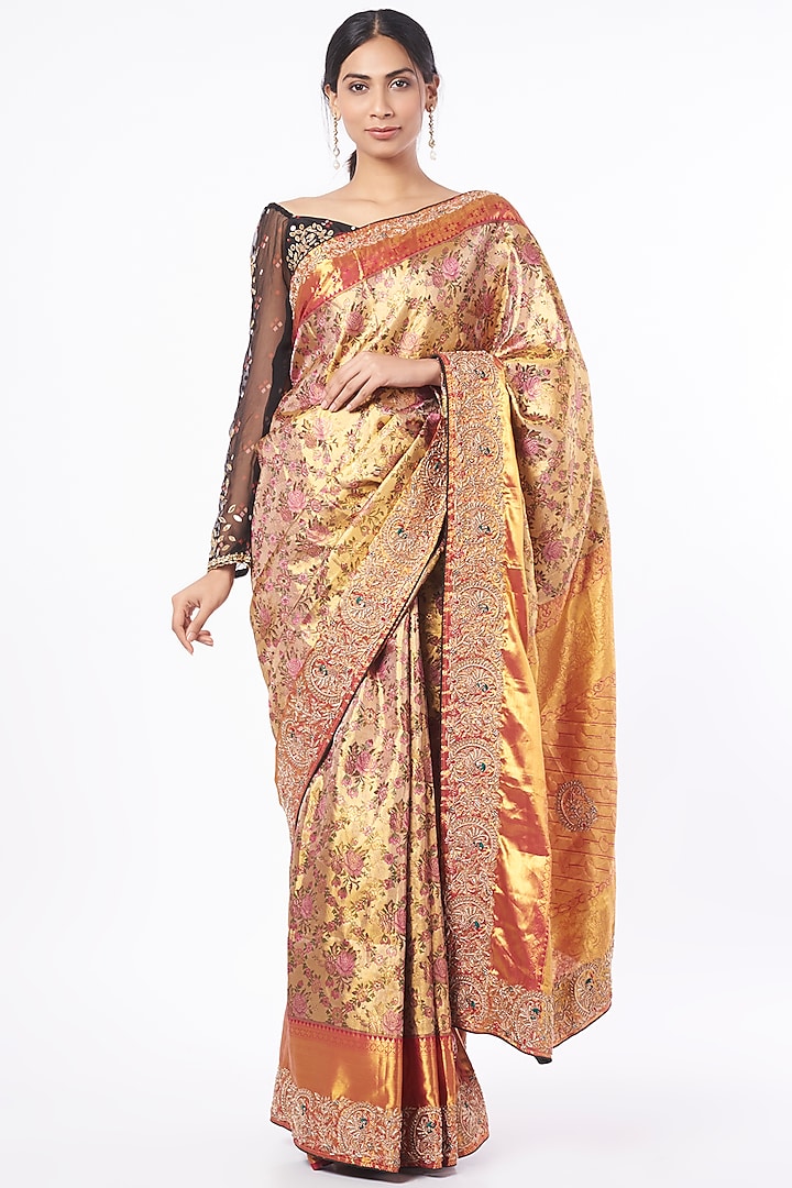 Gold Embroidered Silk Saree by TATWAMM Couture