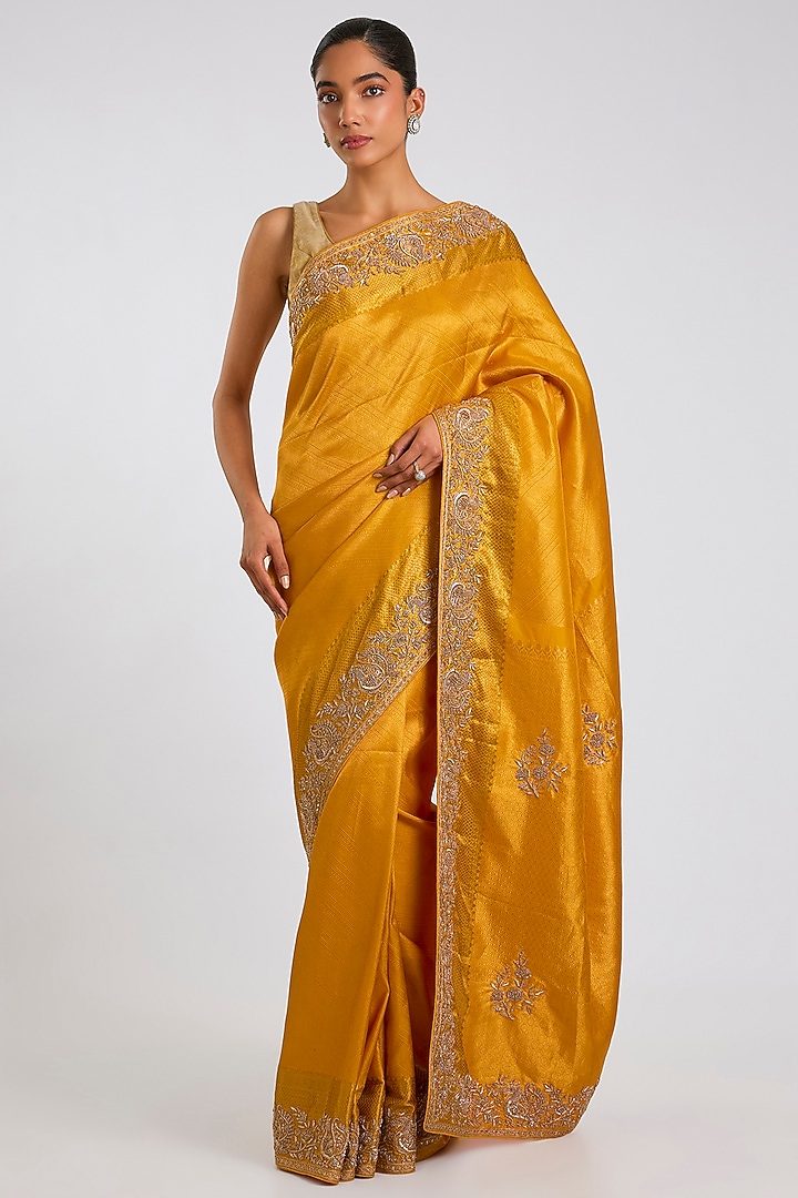 Mustard Kanjivaram Reception Saree Set by TATWAMM By Abhishek & Vinita at Pernia's Pop Up Shop