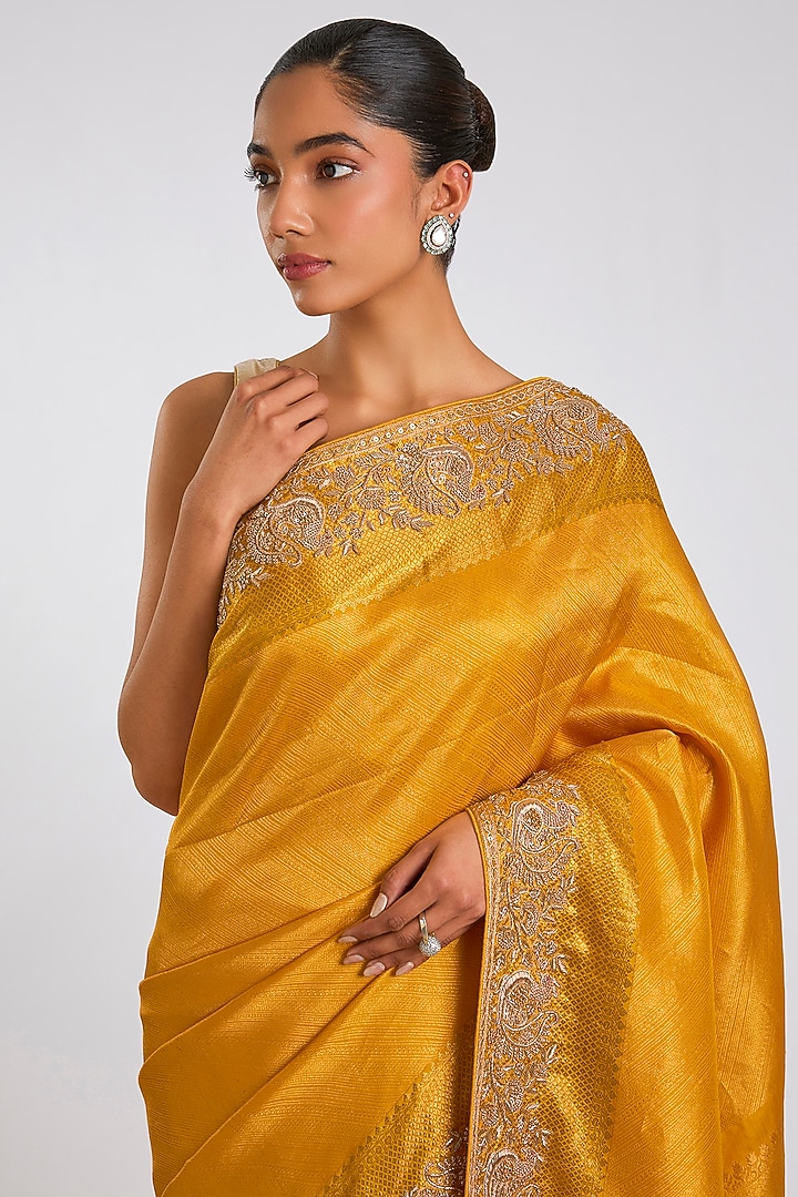 Mustard Kanjivaram Reception Saree Set by TATWAMM By Abhishek & Vinita at Pernia's Pop Up Shop