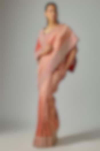 Red Brocade Reception Saree Set by TATWAMM By Abhishek & Vinita at Pernia's Pop Up Shop